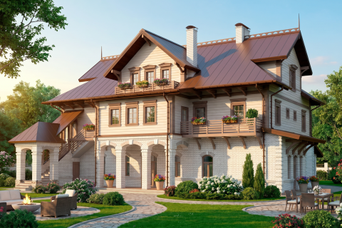 Проект деревянного дома из бруса красного канадского кедра «Делавер» – 560м²